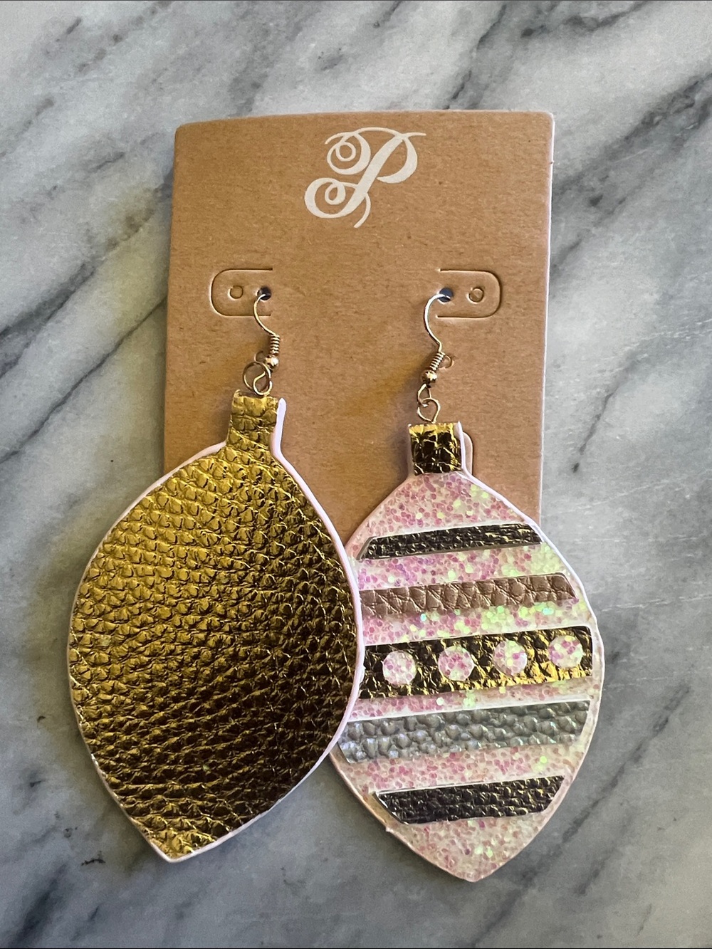 Plunder Gold & Pink Striped Teardrop Dangle Earrings. ( Felicity)